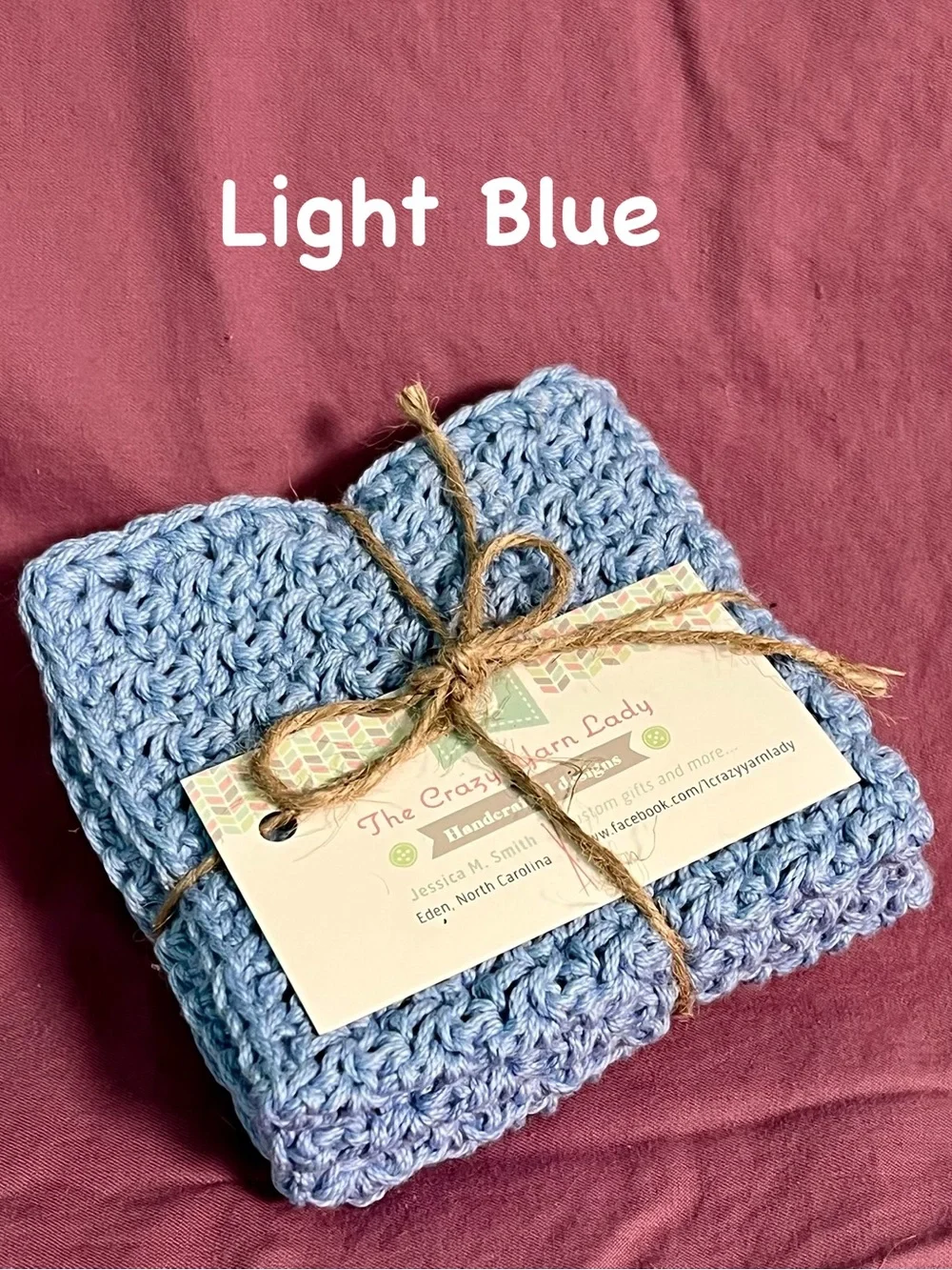 2 piece Handmade Light Blue Crochet cotton dish cloths